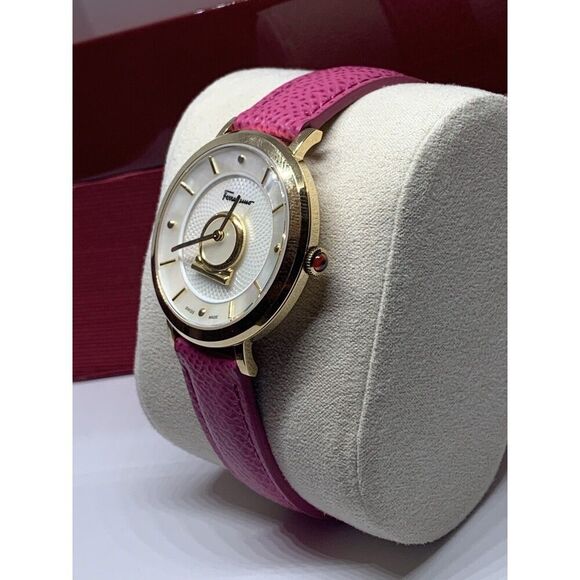 Ferragamo Women Pink Leather Analog White Dial Quartz Watch with Winder BL152 - Picture 4 of 12
